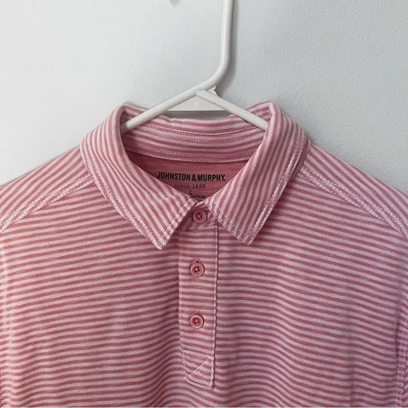 JOHNSTON & MURPHY Orange & White Striped Vintage Slub Polo Shirt Size Large - Picture 3 of 10